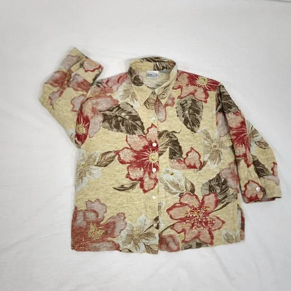 CHICO'S Floral Cardigan/Shirt Multicolor Size 1 (M)  3/4 Sleeves Button Up. - Picture 8 of 16